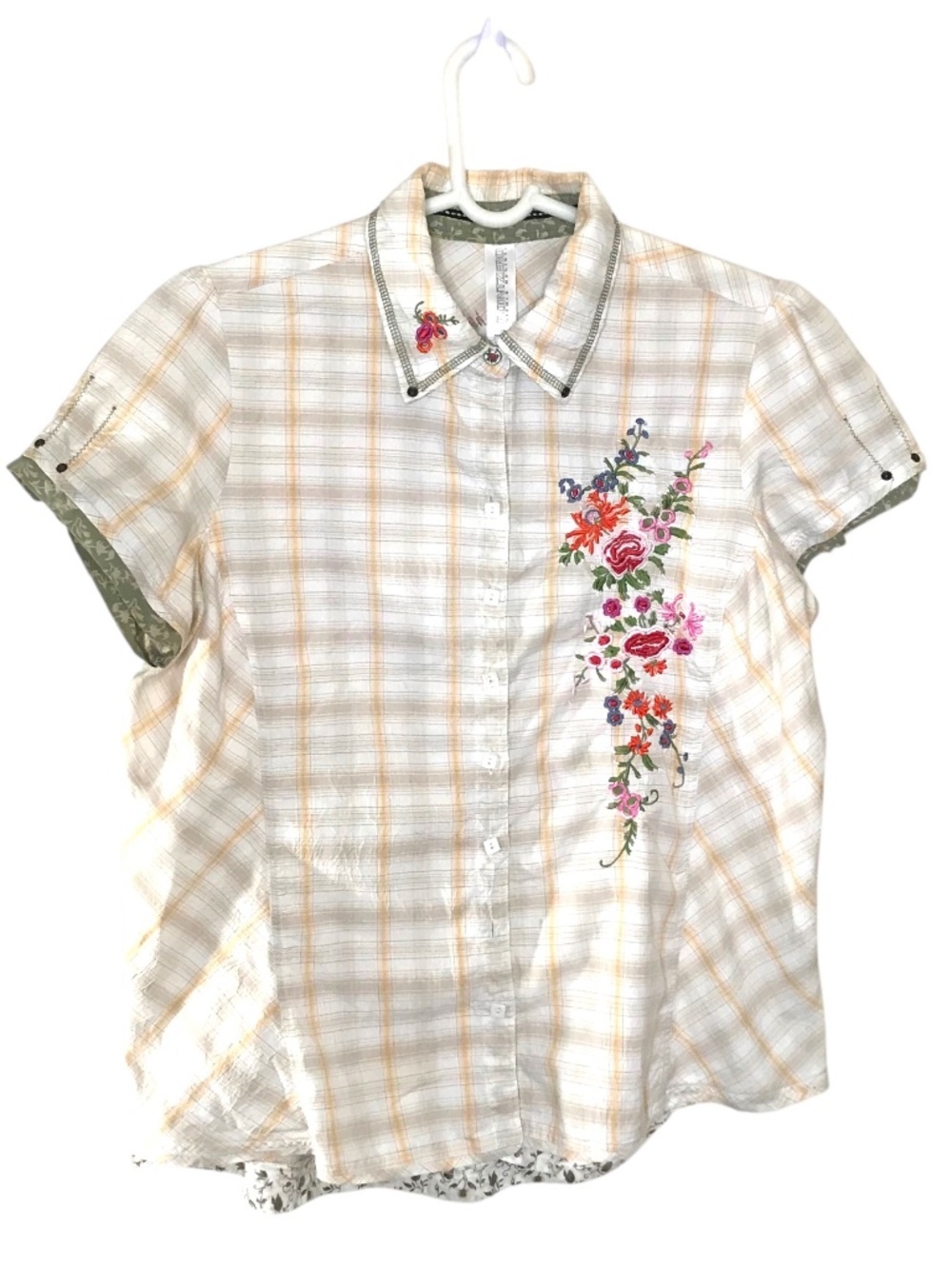 Point Zero Size 14 Embroidered Floral Button Up Shirt Boho